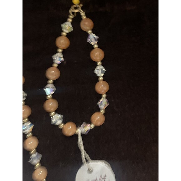 Peach Adventurine Stone & AB Bicone Crystal Necklace, Bracelet & Earring Set New - Picture 4 of 7